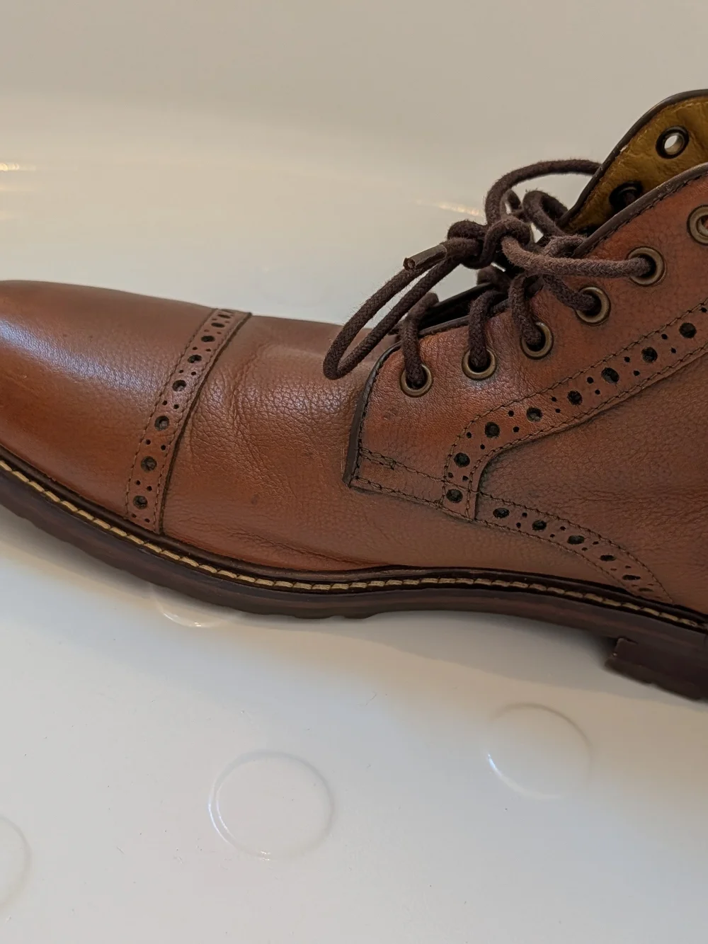 Florsheim Men's Brown Leather Cap-Toe Lace-Up Boots, Size 10.5